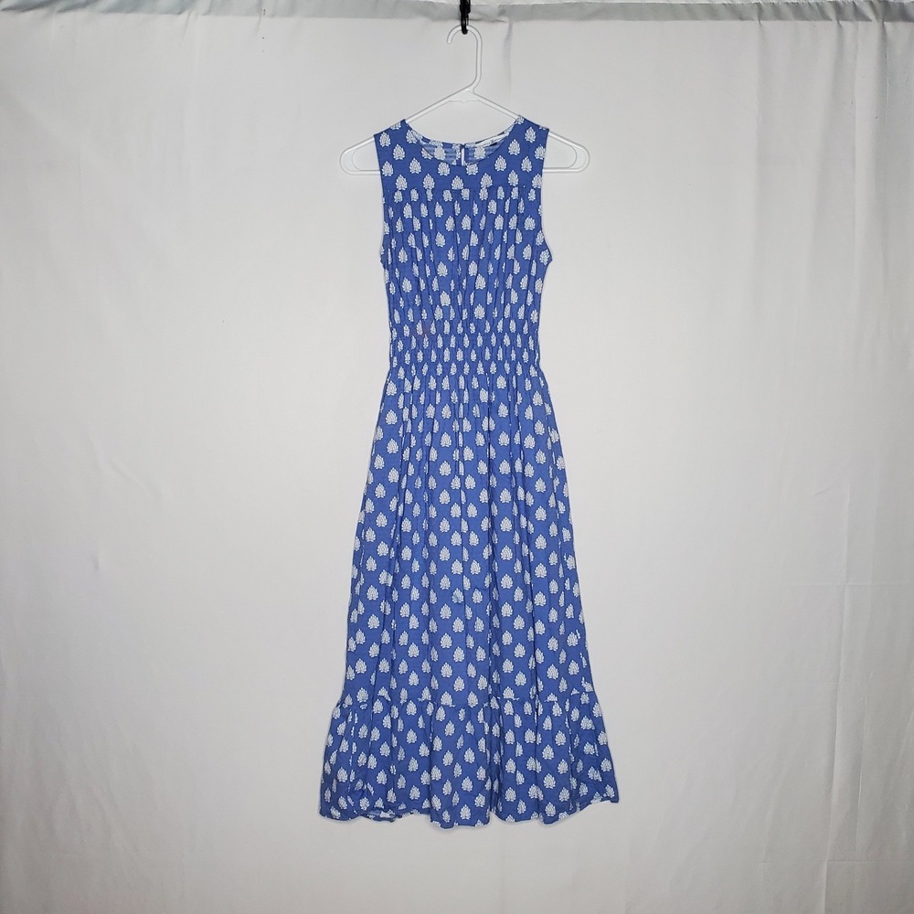 Michelle Mcdowell Dress Medium Damask Fleur Block Print Smocked Feminine...